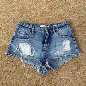 high waisted denim ripped shorts